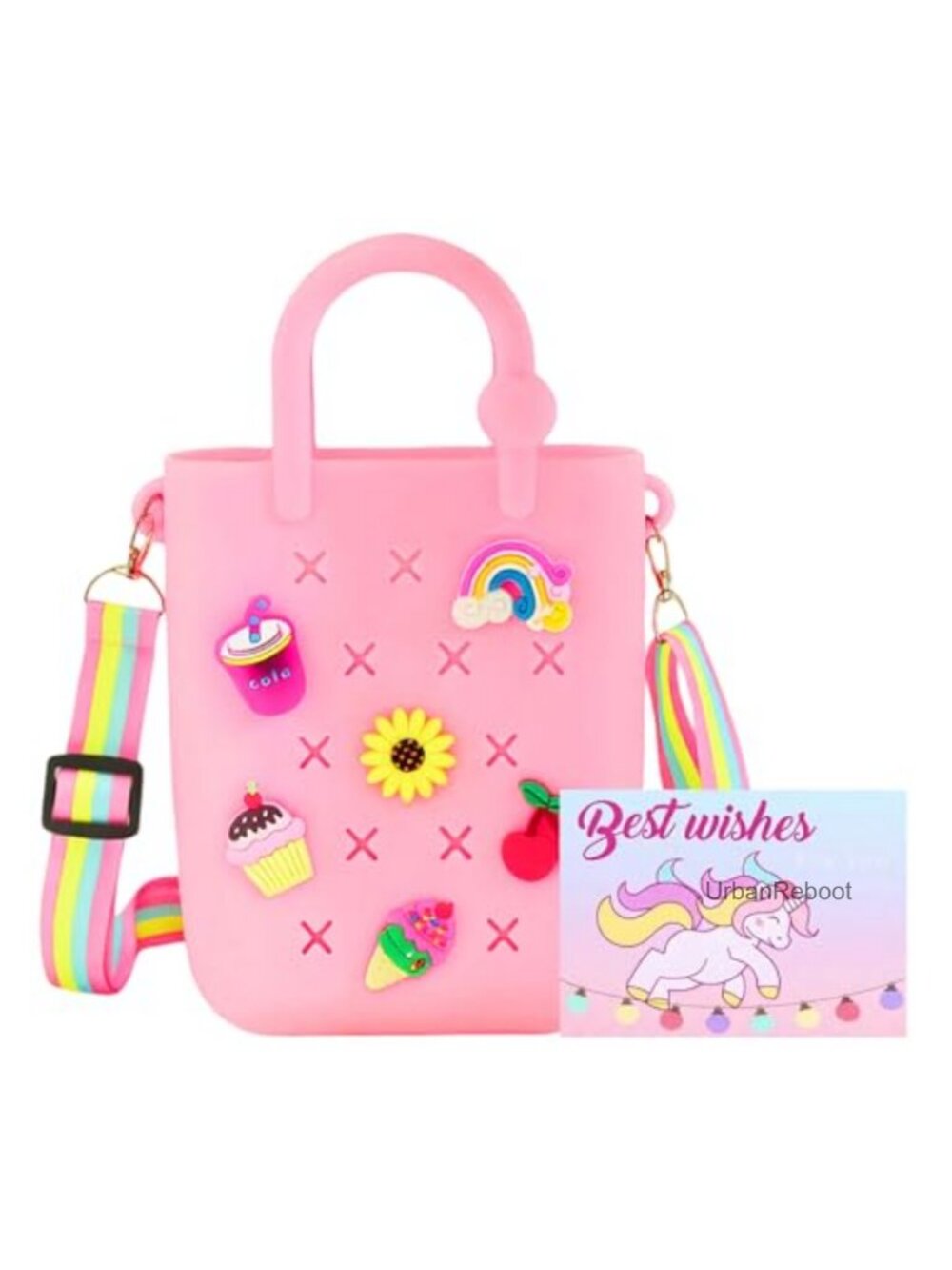 Mini Silicone Beach Bag Crossbody Tote with 6 DIY Charms